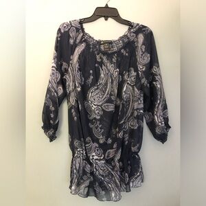 INC International Concepts Size 14 Sheer Purple Paisley 3/4 Sleeve Shirt *